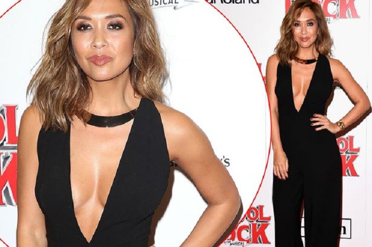 Myleene Klass is all front in chic plunging jumpsuit at School of Rock musical launch