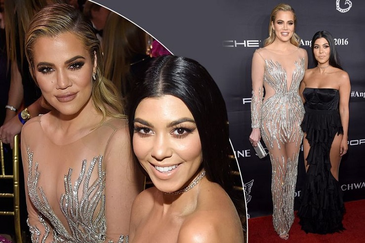 Khloe Kardashian towers over sister Kourtney in stunning gowns after Kim is a no-show