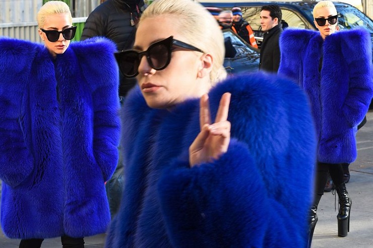 Lady Gaga oozes Glamour and turns heads in bizarre Blue Coat and towering heels
