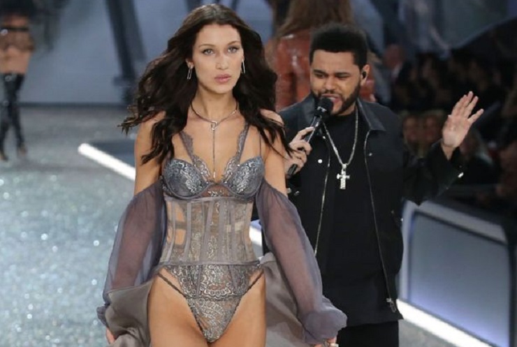 Awkward? The Weeknd couldn’t take eyes off stunning ex Bella Hadid as she strut down the Victoria Secret’s Show runway