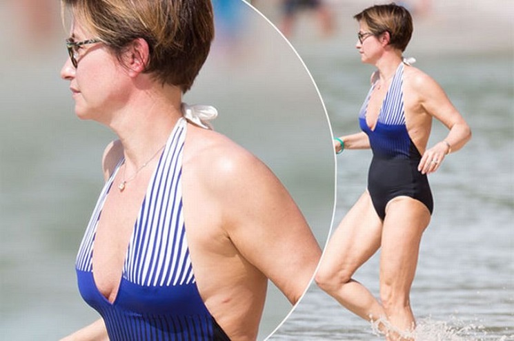 Emma Forbes, 51, shows off impressive body as she strolls along the beach in Barbados