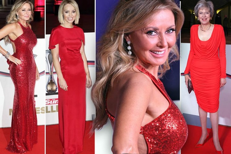 Ladies in red: Carol Vorderman, Theresa May and Katie Piper lead the glamour at The Sun’s Millies