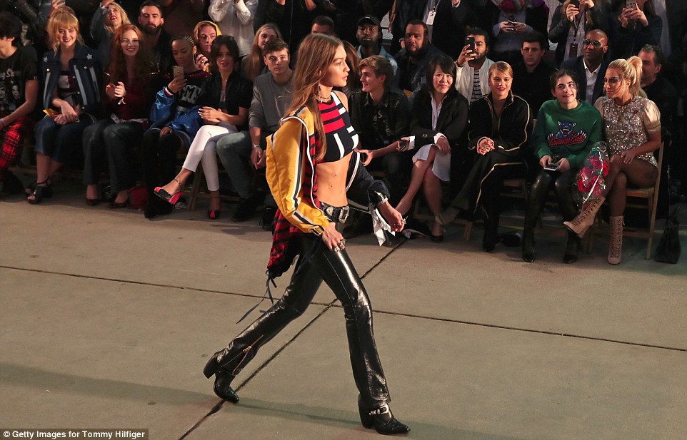 Gigi Hadid flashes underboob in revealing top and leather trousers as she stars in Tommy Hilfiger’s runway show in LA