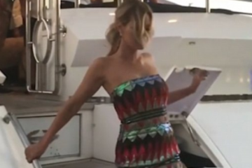 Sophie Monk avoids Disaster as she takes a tumble exiting a Yacht