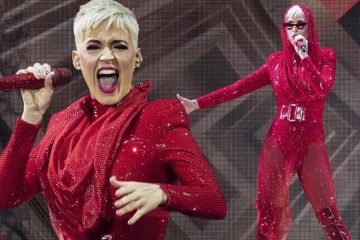 Katy Perry showcases her toned physique in glittering space age leotard in London