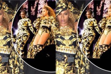 Beyonce shows off her legs in head to toe Versace as she performs with dancers in matching bodysuits