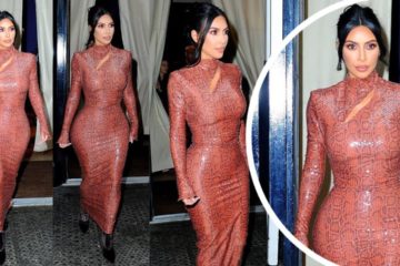 Kim Kardashian in a Sparkling Pink Snakeskin Dress slithers through New York City